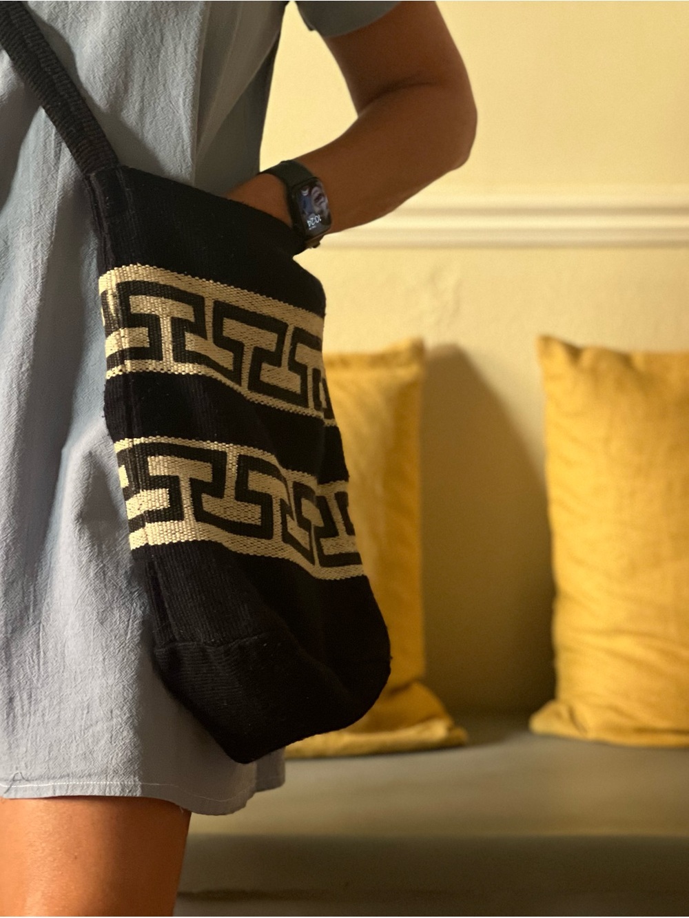 Black and Cream Geometric Knit Crossbody Bag